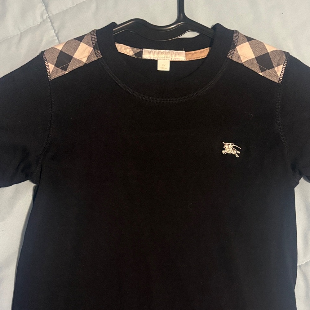 Burberry Black Short Sleeve Tee with Check Accents